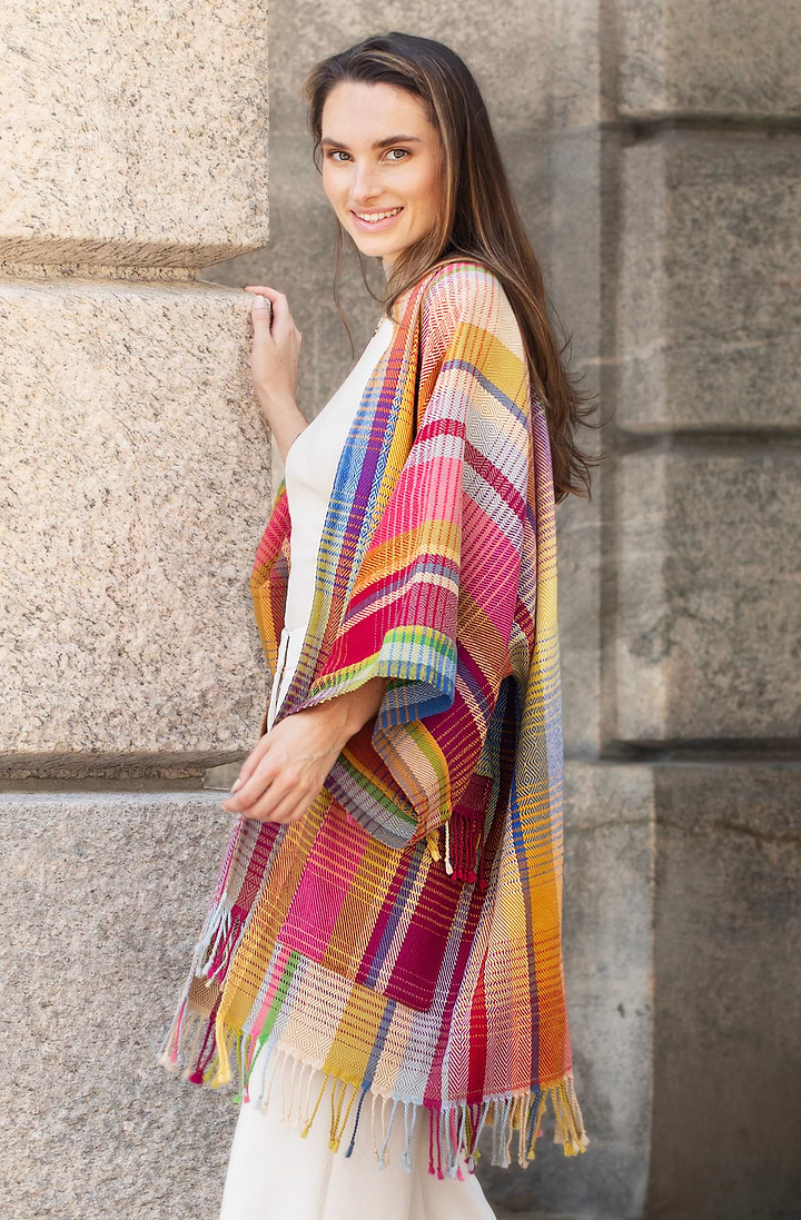 Rainbow Tartan Long Jacket - Green Yellow