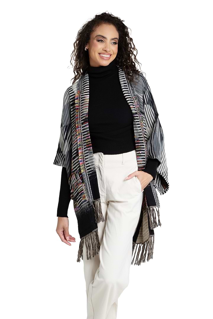 Cotton Fringe Embellished Kimono Jacket - Black