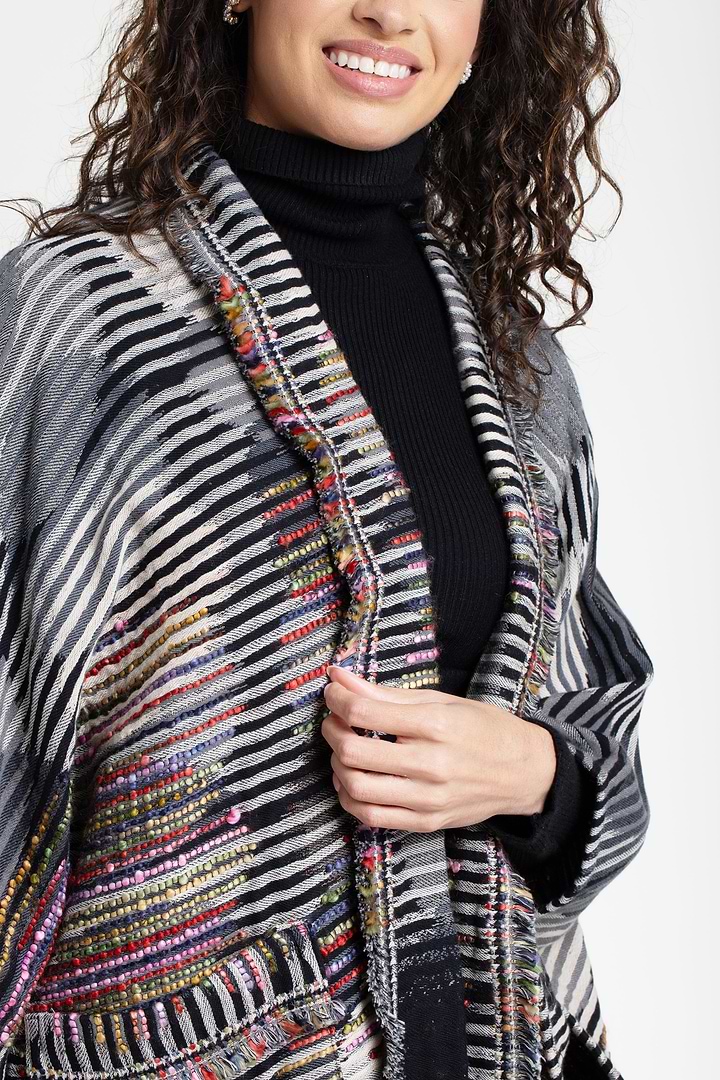 Cotton Fringe Embellished Kimono Jacket - Black