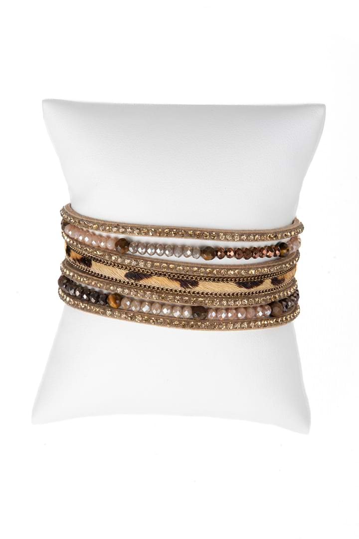 Beaded Animal Fur Bracelet - Camel