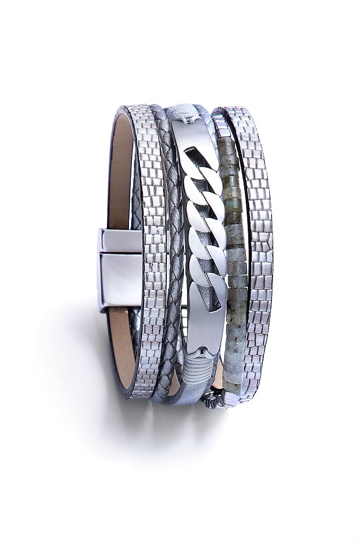 Natural Stones and Chain Leath - Grey