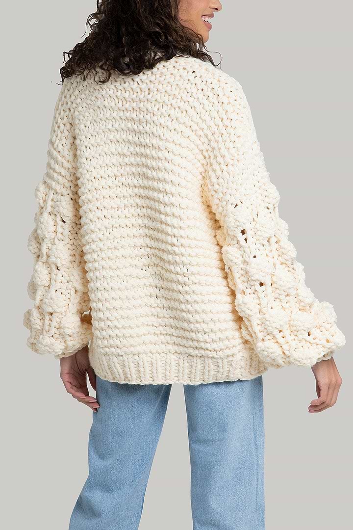 Knit Cardigan With Bauble Sleeves - Ivory