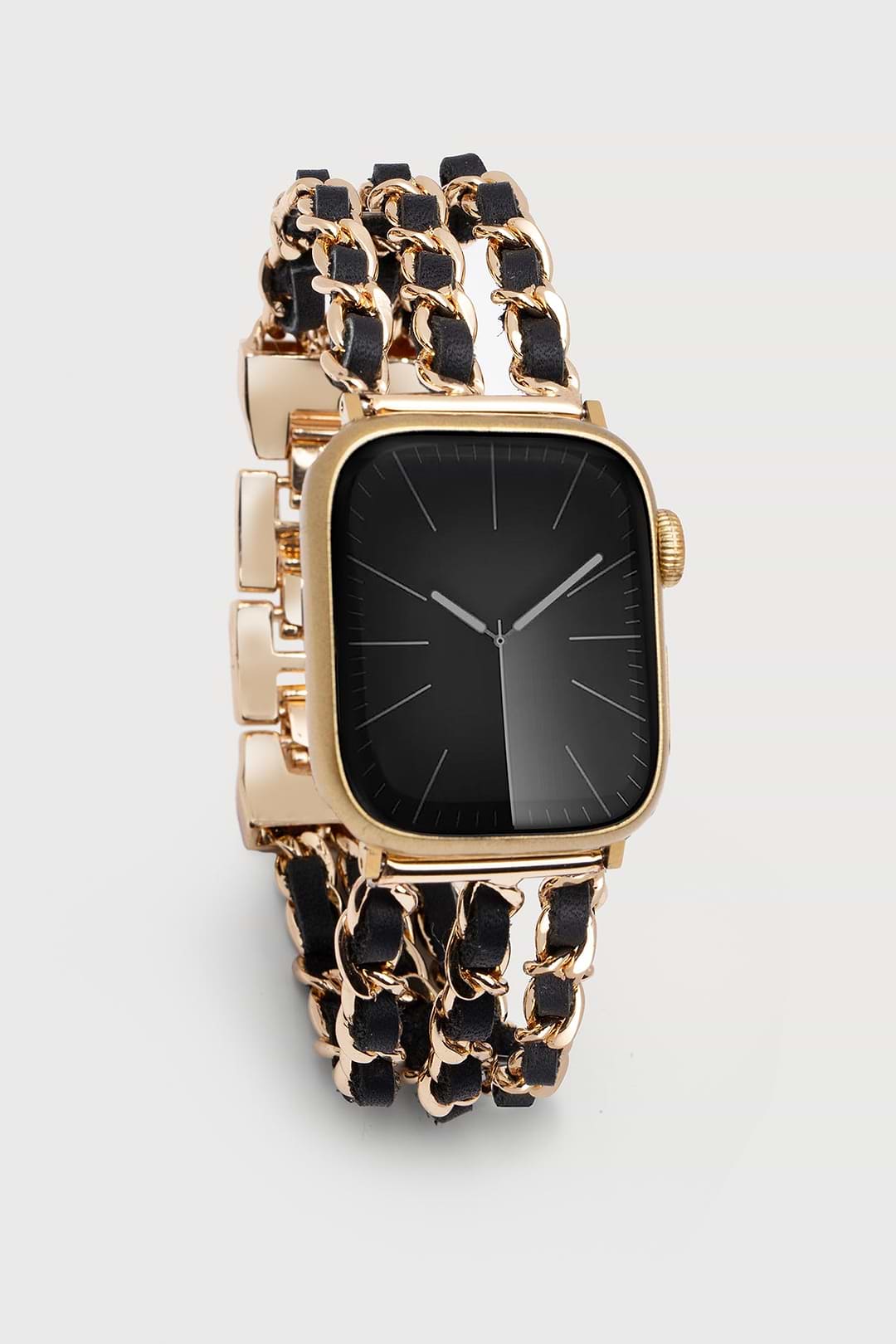 Leather Gold Chain Apple Watch Band Black