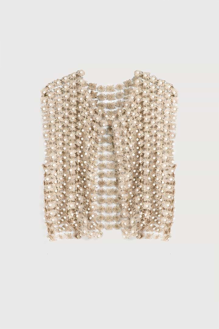 Floral Shell Pearl Capelet - Linen