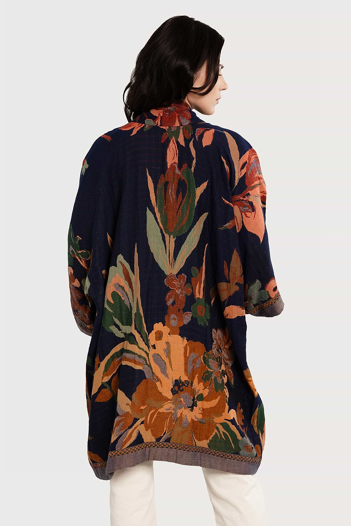 Floral Kimono Cotton Jacket - Midnight Blue