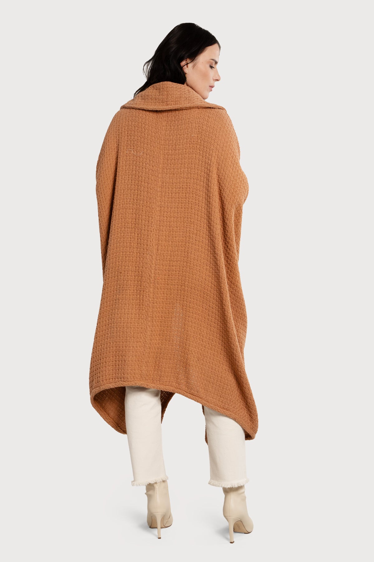 Comfy Oversized Waffle Knit Collared Jacket - Camel