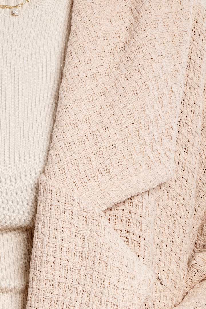 Comfy Oversized Waffle Knit Collared Jacket - Whisper Pink