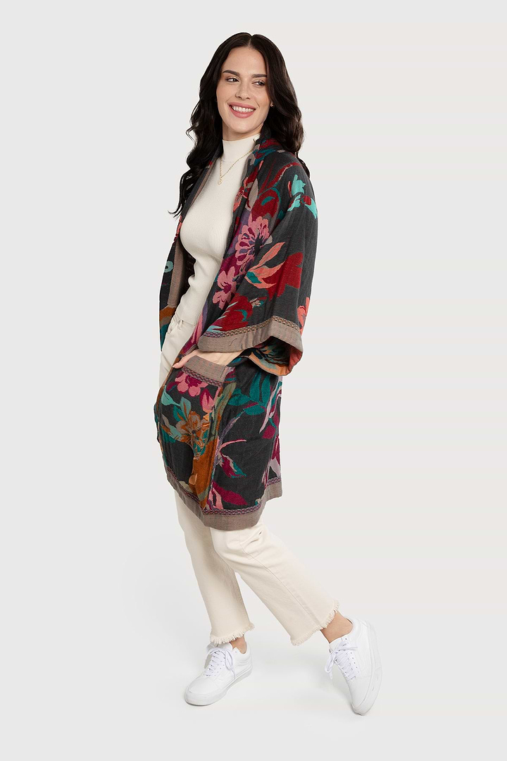 Floral Cotton Kimono Jacket - Dark Multi