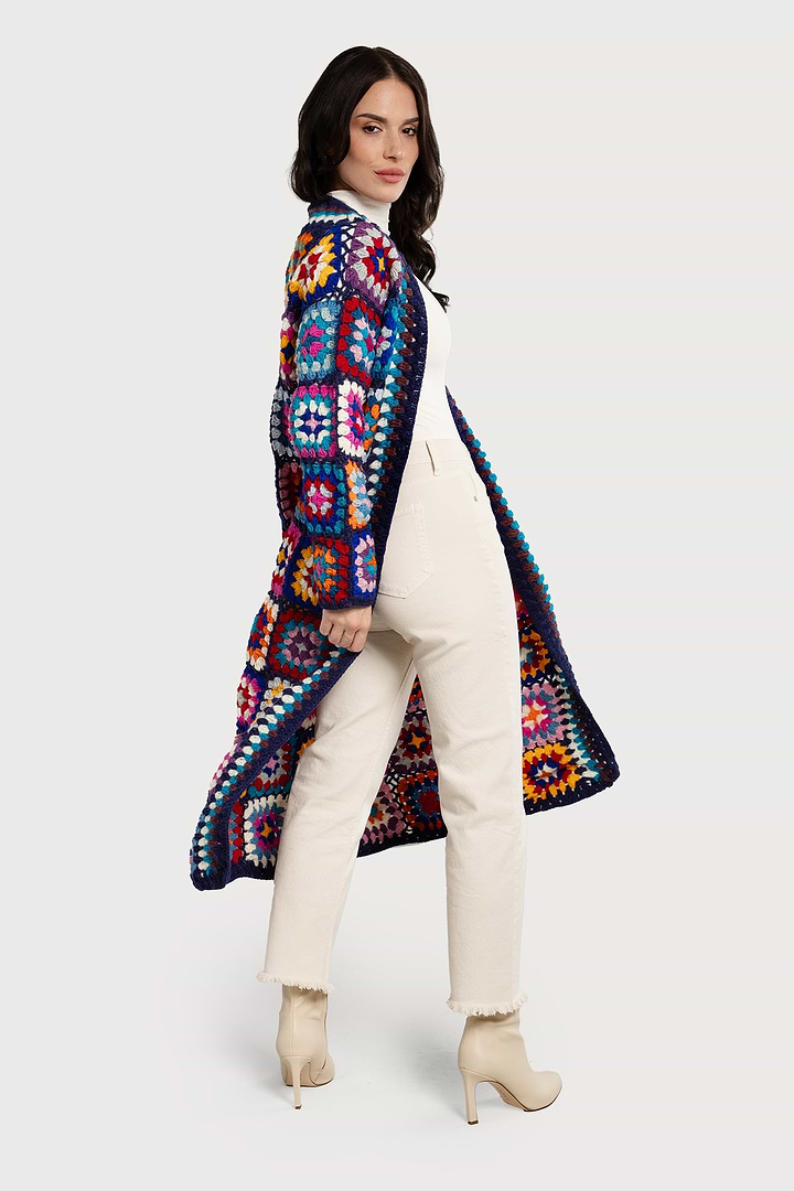 Wool Crochet Square Kimono Long