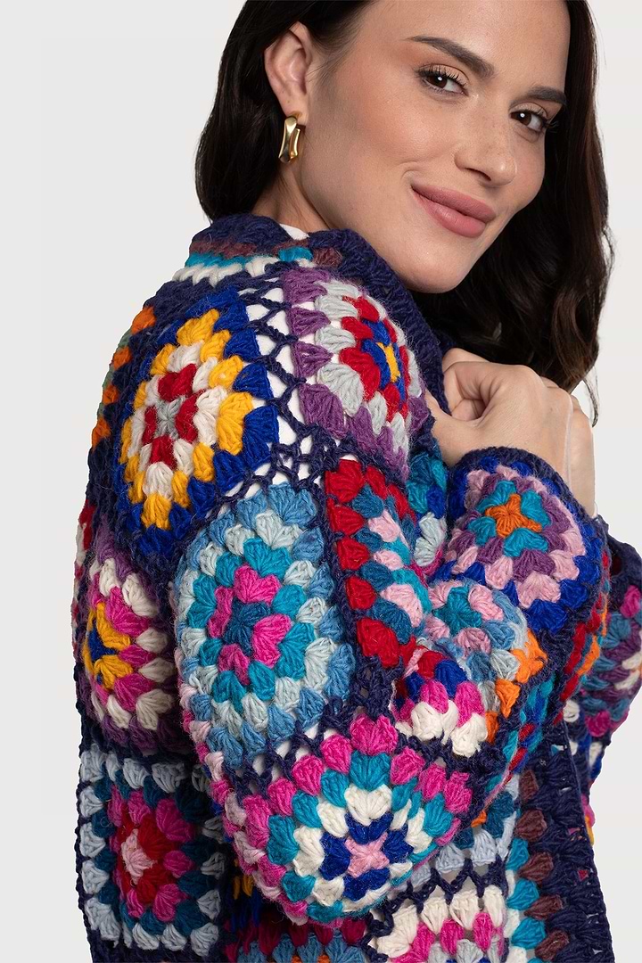 Wool Crochet Square Kimono Long