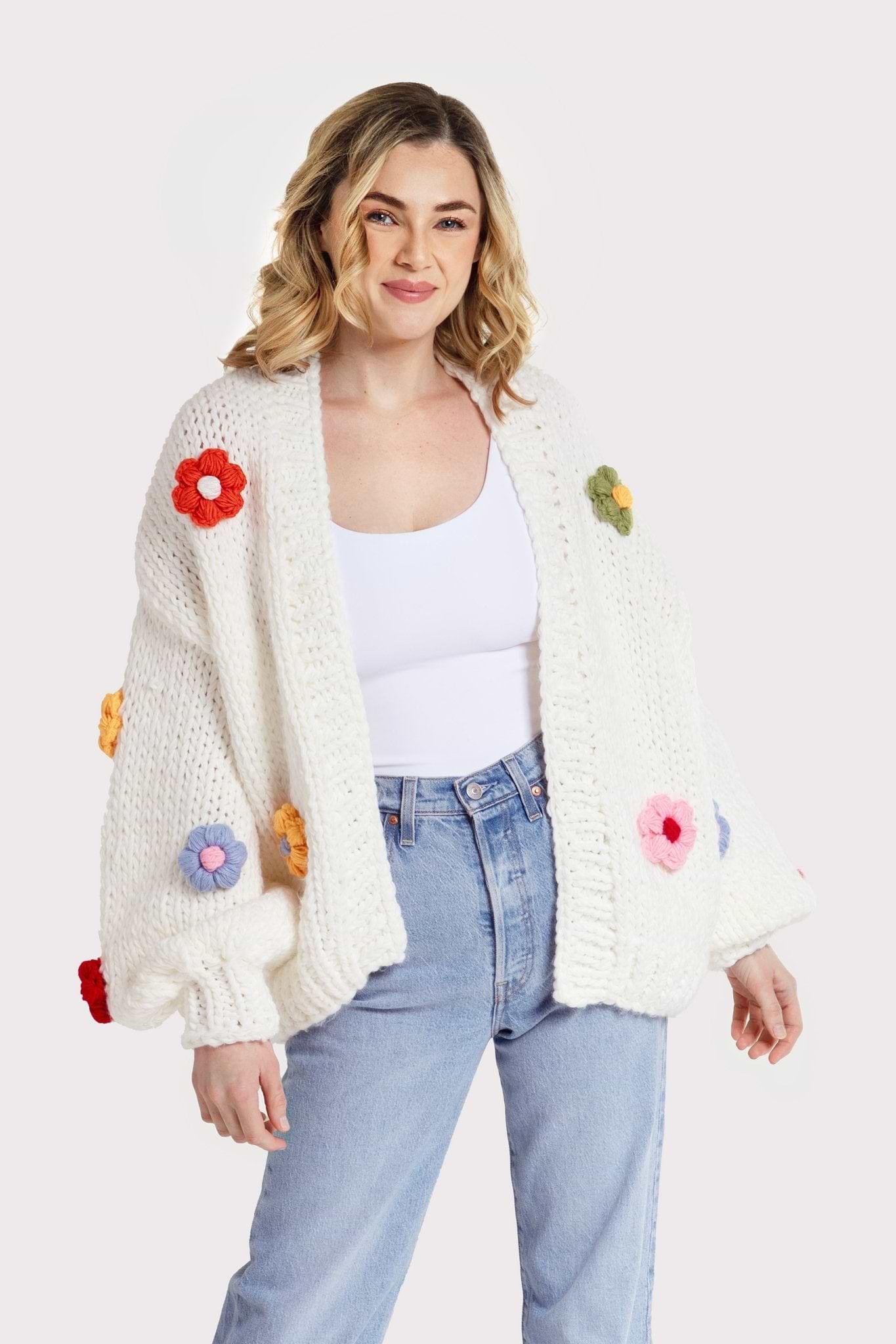 Floral Knitted Applique Cardigan | SAACHI