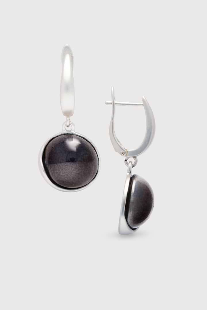 Colored Orb Dangle Earrings Slate matte black