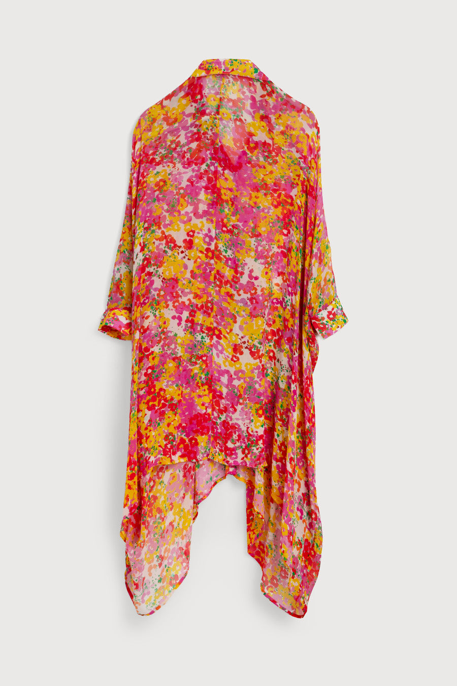 Oversized Colorful Floral Shirt Long - Hot Pink