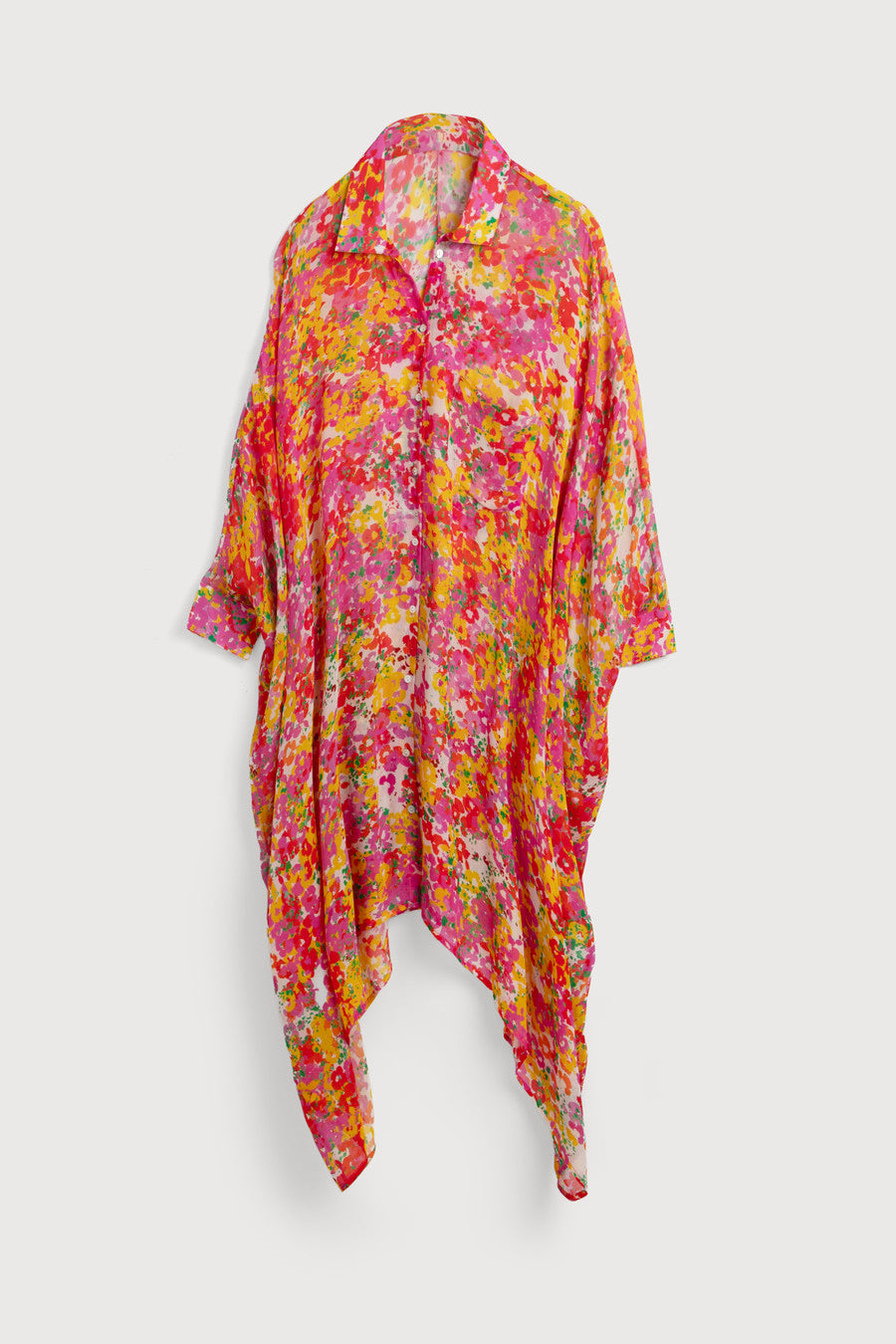 Oversized Colorful Floral Shirt Long - Hot Pink
