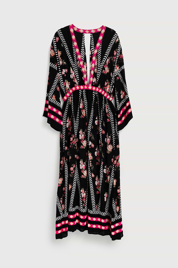 Aztec Floral Keyhole Kaftan - Black Combo