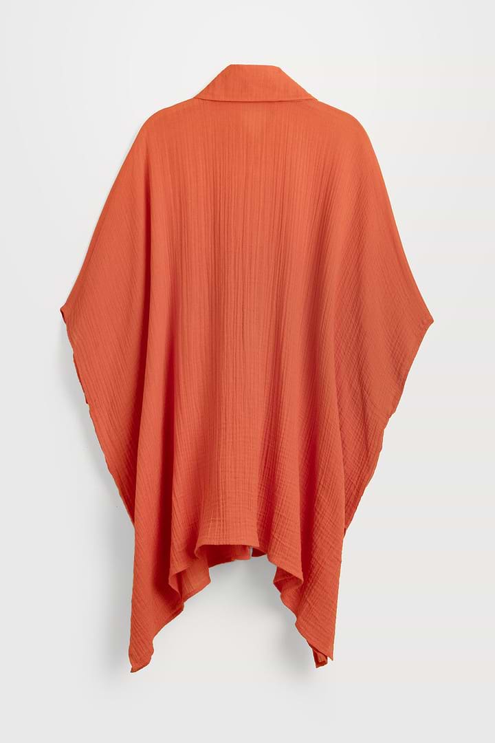 Oversized Textured Cotton Shirt - Orange