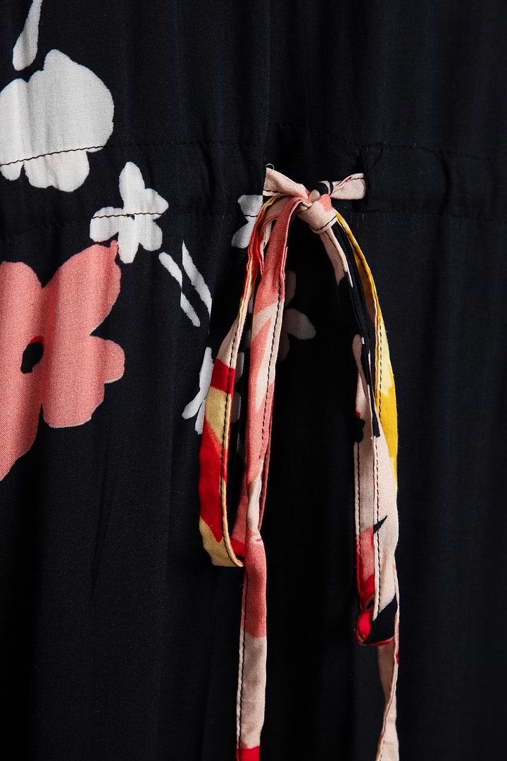 Multicolored Fiore Tie Waist Keyhole Kaftan - Black Combo