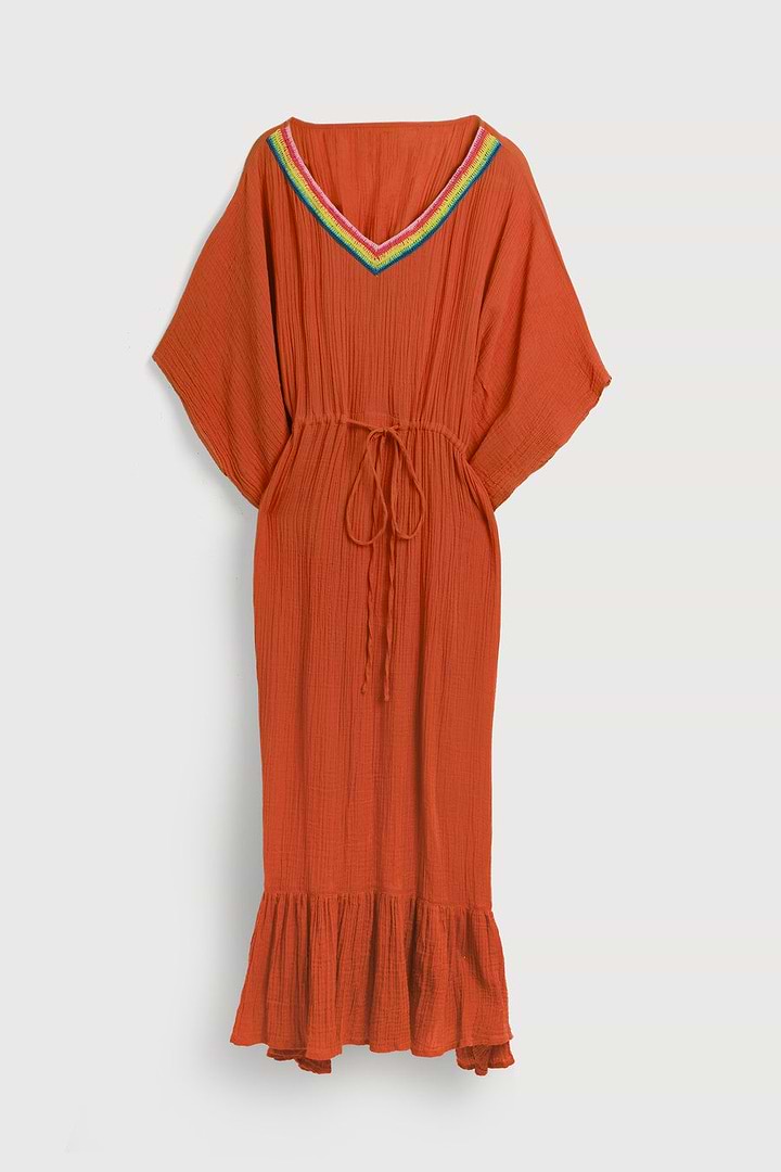Crochet Rainbow Kaftan Maxi - Orange