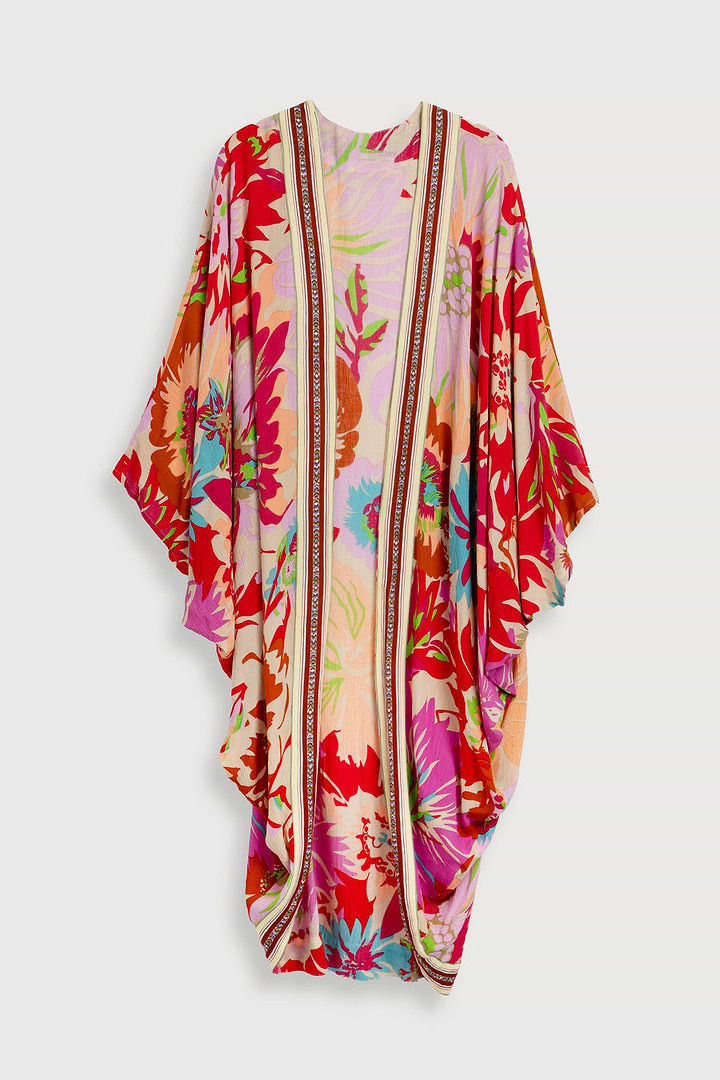 Wing Sleeve Floral Kimono - Pink Multi