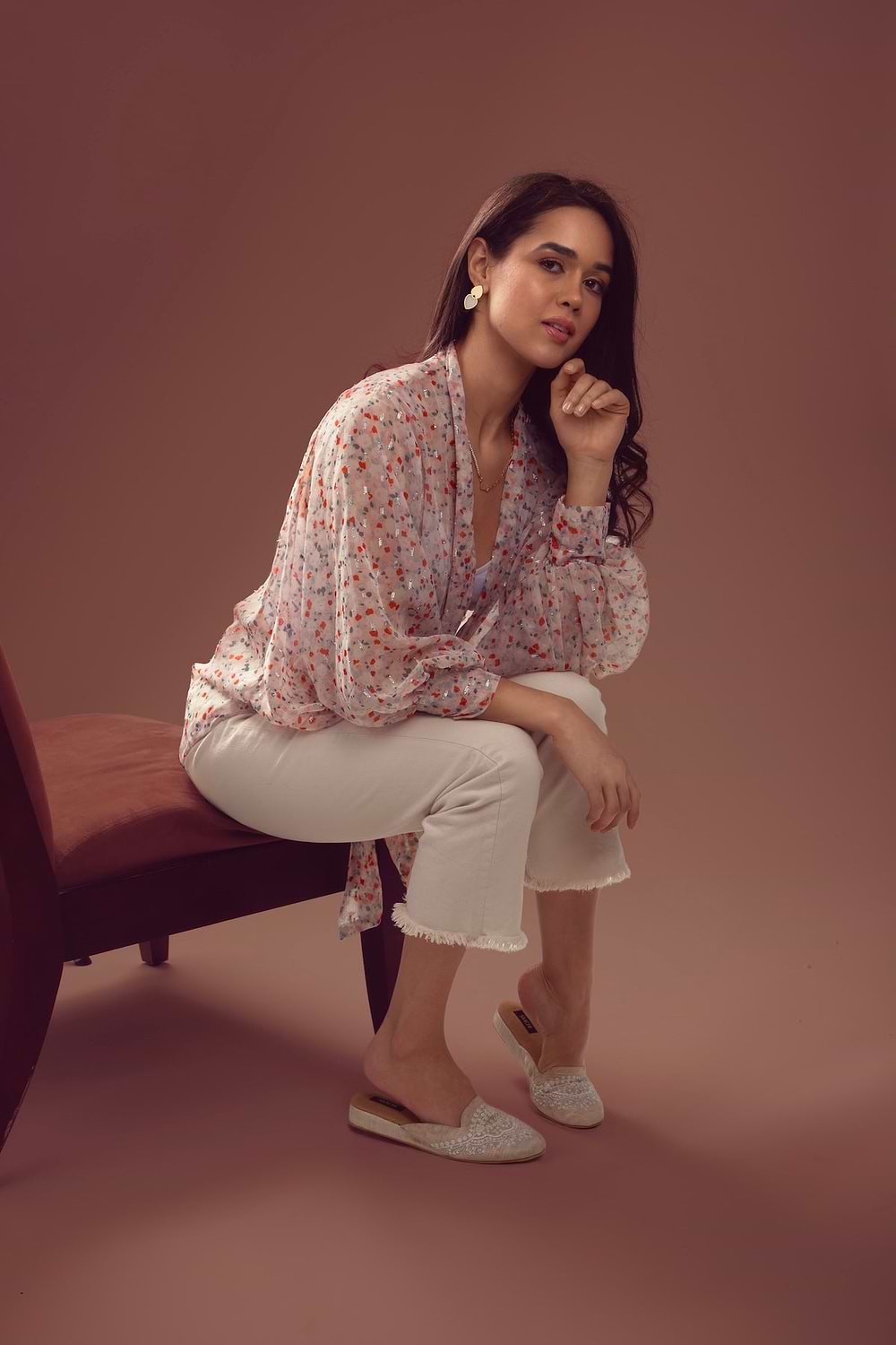 Tie Front Floral Kimono - Lavender Blush