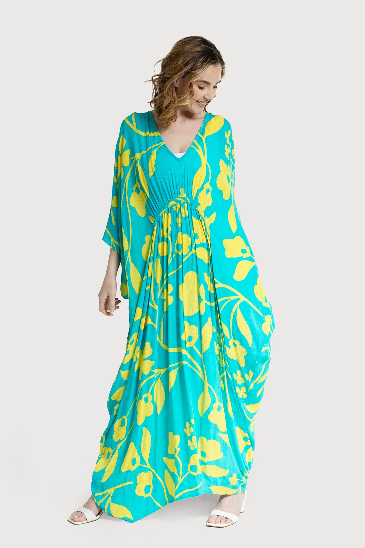 Bold Floral Kaftan Maxi Blue combo