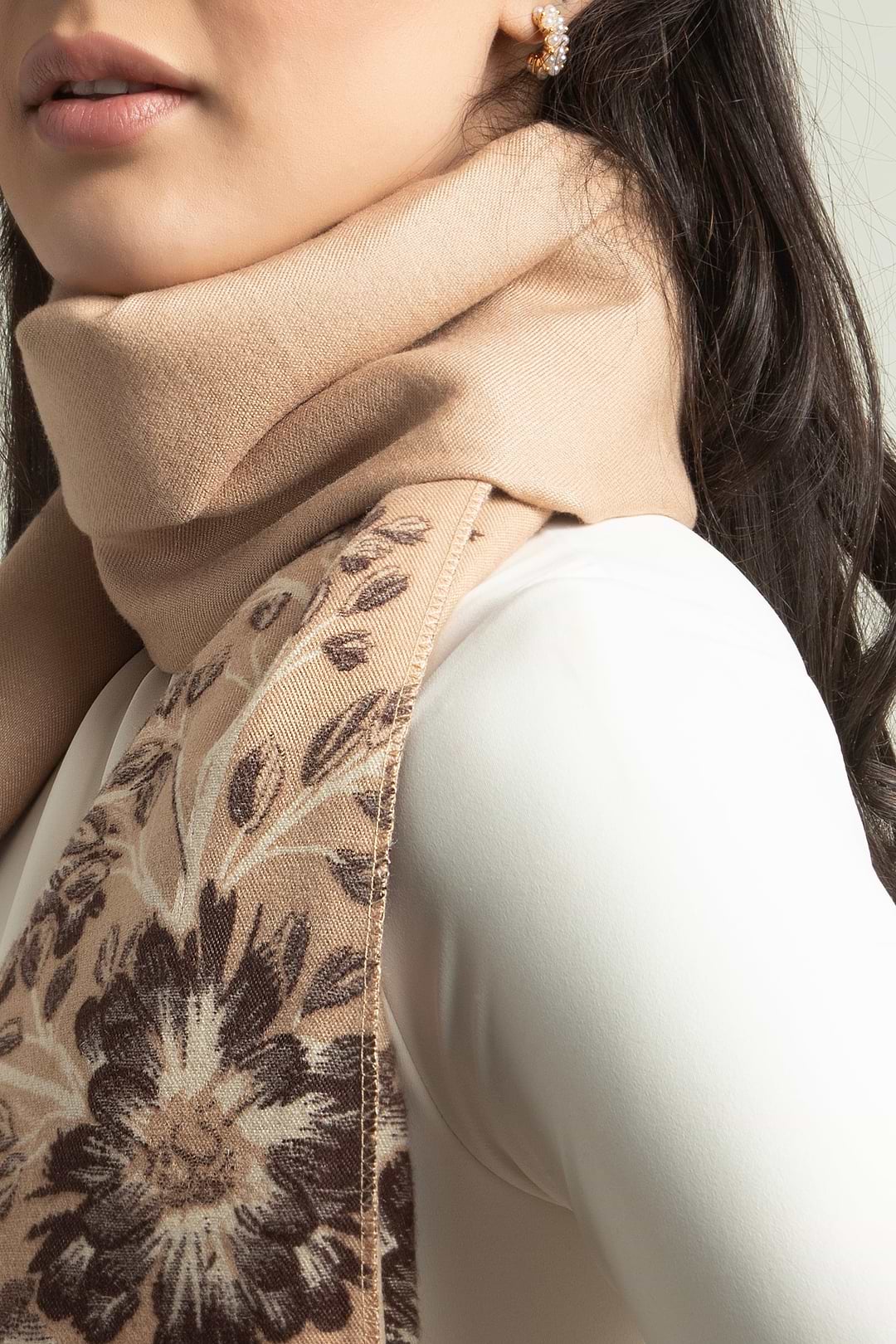 Reversible Floral Oversized Scarf - Antique White