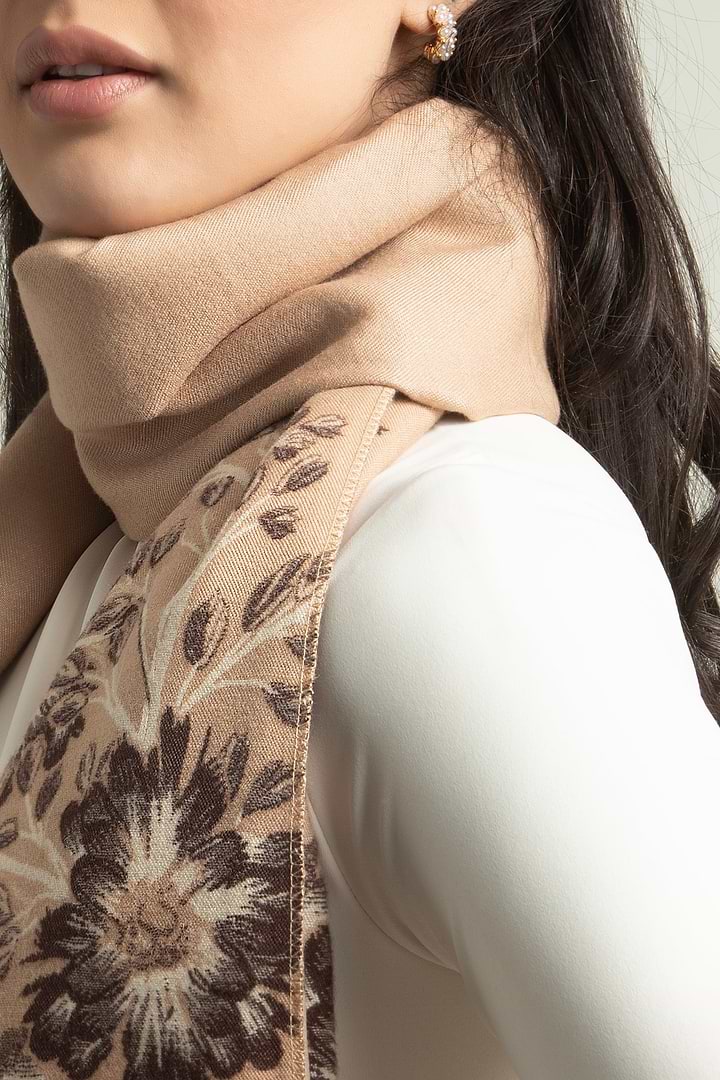 Reversible Floral Oversized Scarf - Antique White