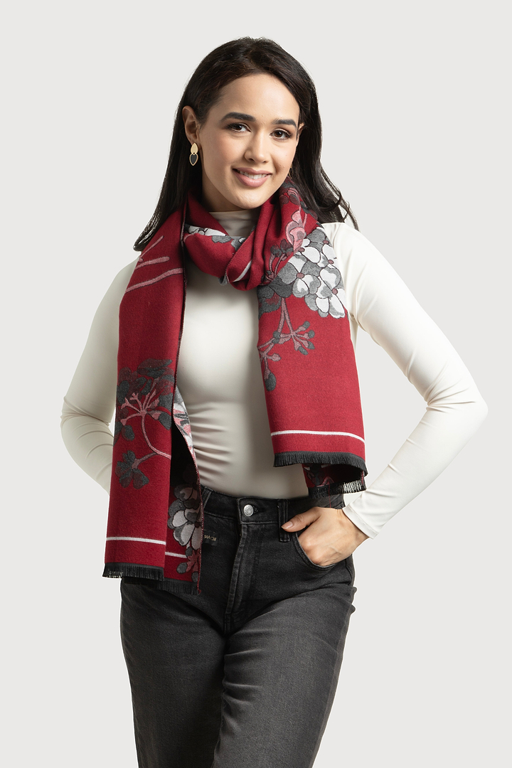 Reversible Floral Scarf For Winter - Grey