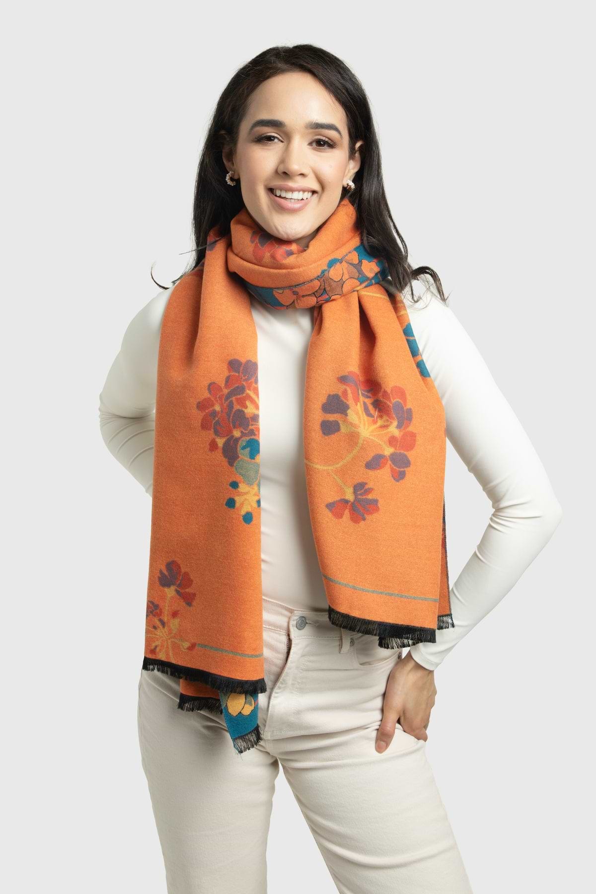 Two Tone Floral Reversible Scarf - Turquoise