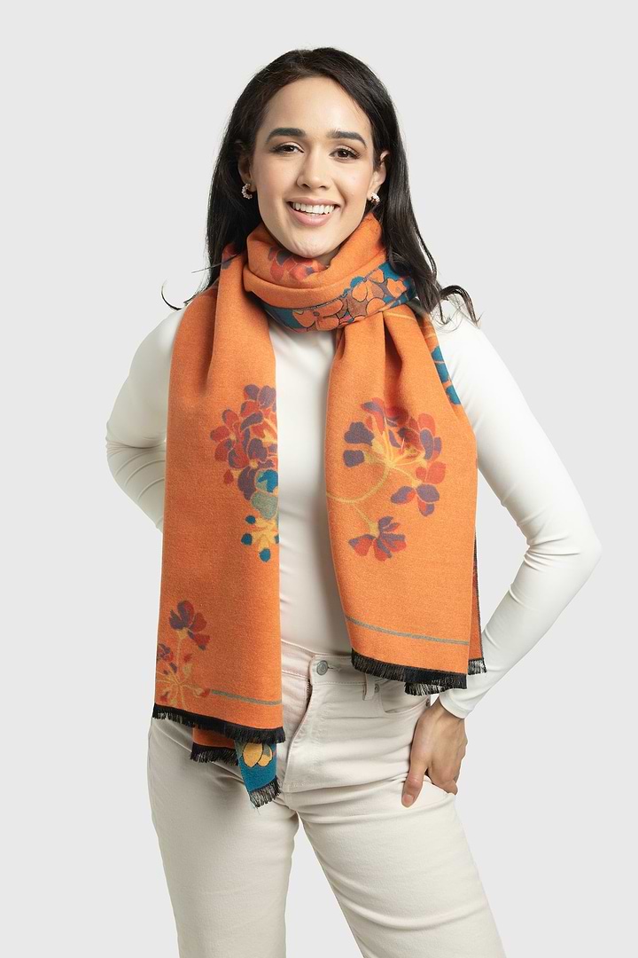 Two Tone Floral Reversible Scarf - Turquoise