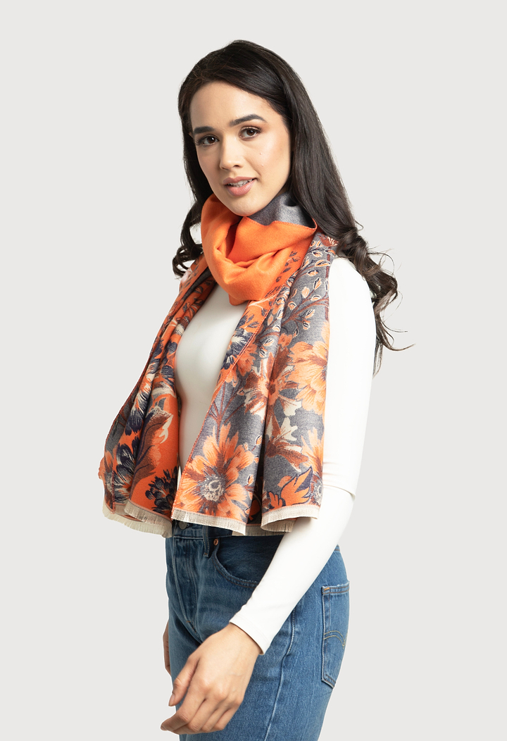 Reversible Floral Oversized Scarf - Gray