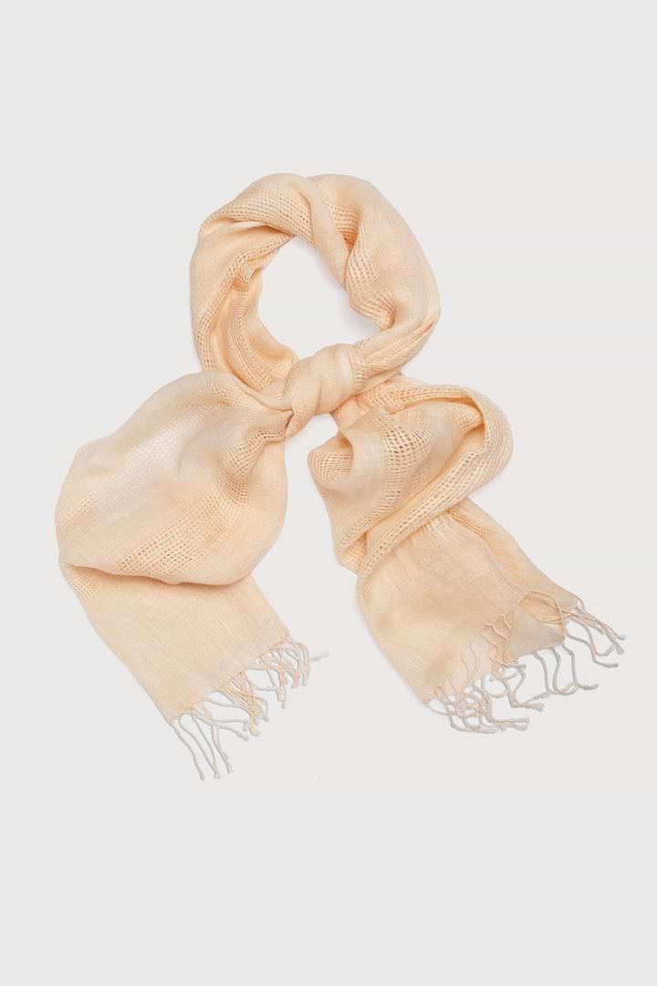 Linen Weave Fringes Scarf - Papaya Whip