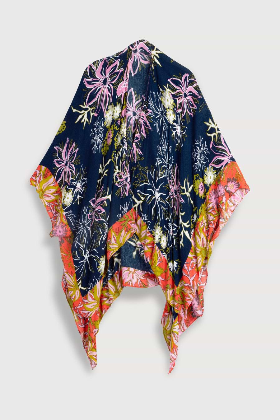 Vibrant Pattern Floral Kimono - Navy