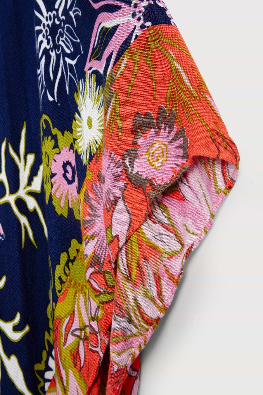 Vibrant Pattern Floral Kimono - Navy