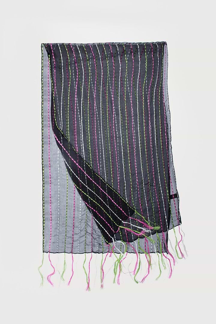 Rio Silk Scarf with Tassel - Black