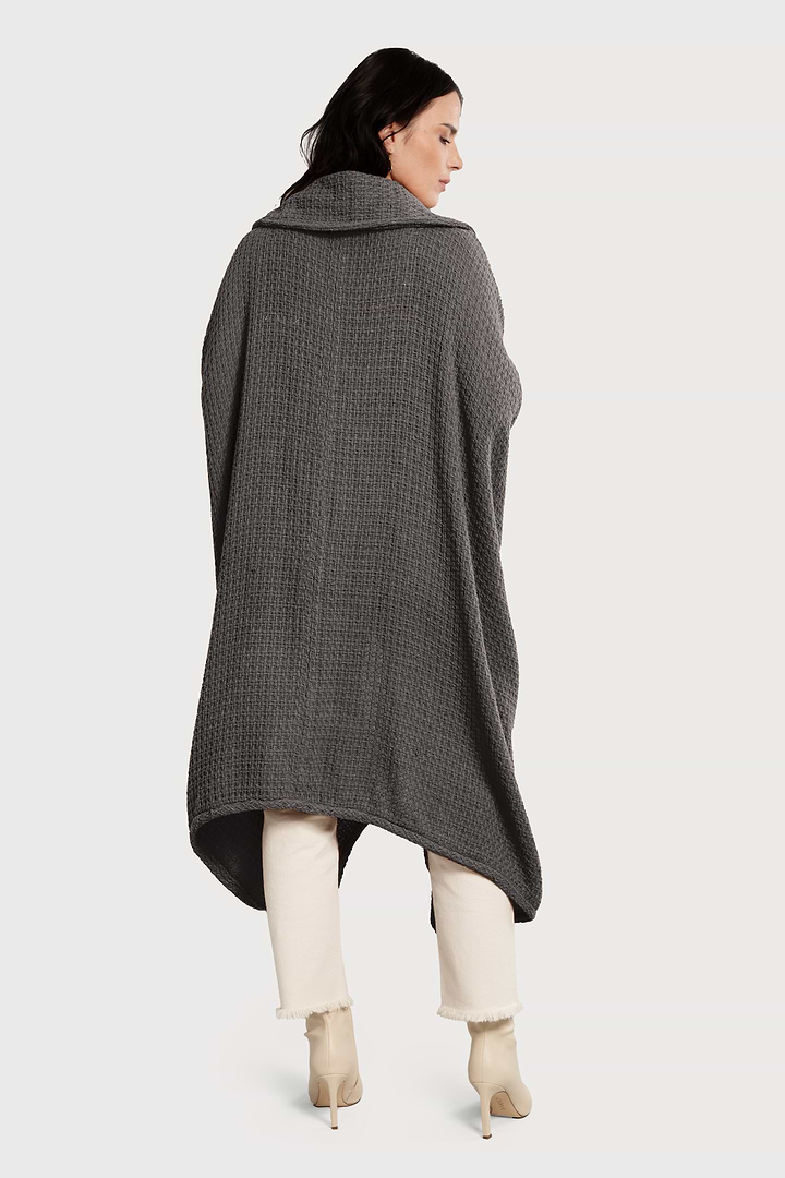 Comfy Oversized Waffle Knit Collared Jacket - Dark Gray