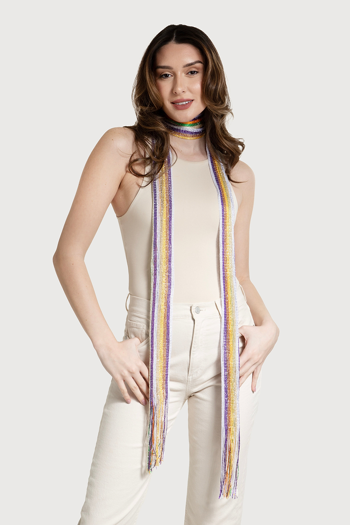 Lurex Solid Skinny Fringe Scarf - Multi