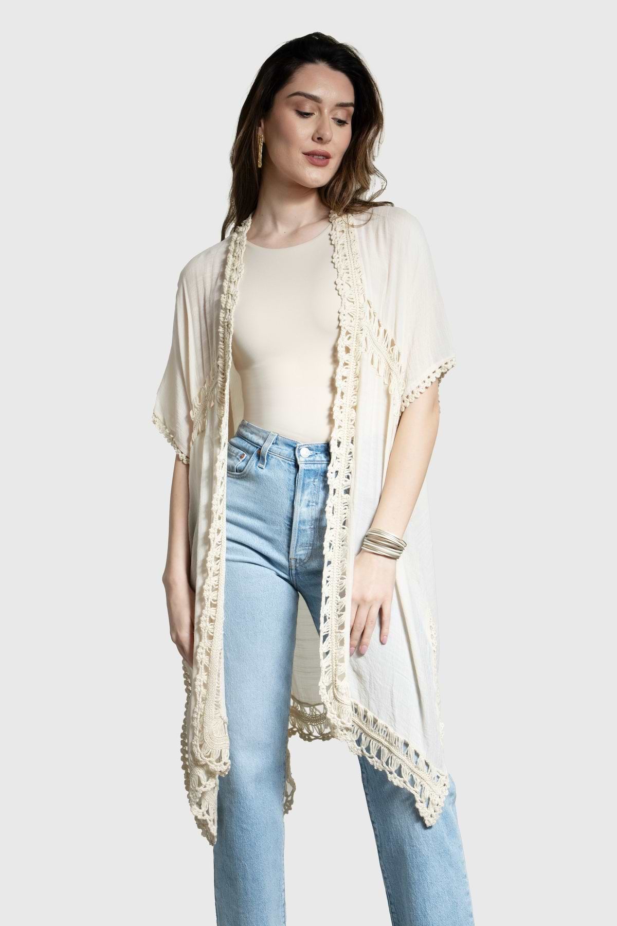 Costa Crochet Kimono Cover Up - Ivory