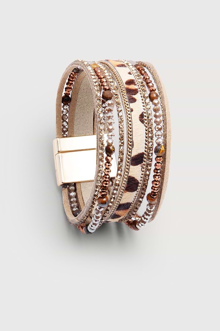 Beaded Animal Fur Bracelet - Camel