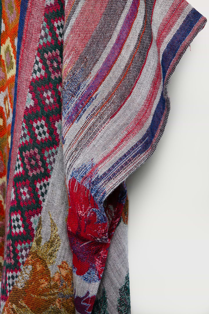 Floral Geometric Short Open Poncho - Dark Multi