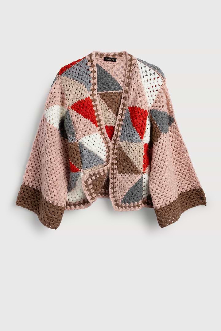 Hand-Crocheted Geometric Short Jacket