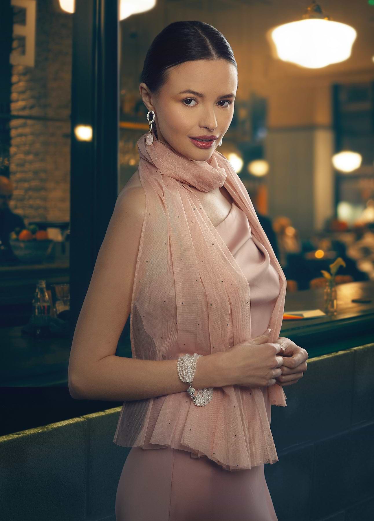 Glamazon Sheer Crystal Scarf Pink