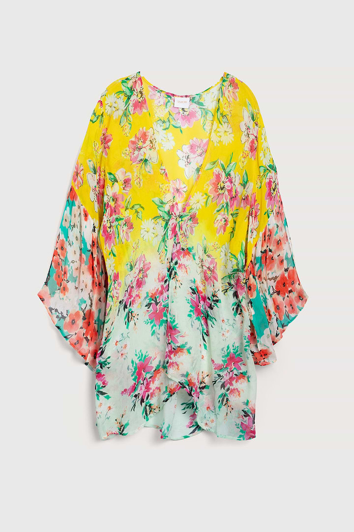 Mystical Garden Ruffle Sleeve Kimono - Yellow