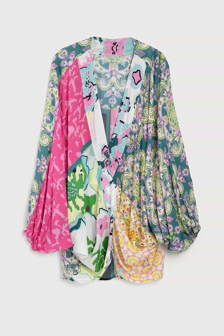 Multicolored Mixed Patterned Kimono - Pink