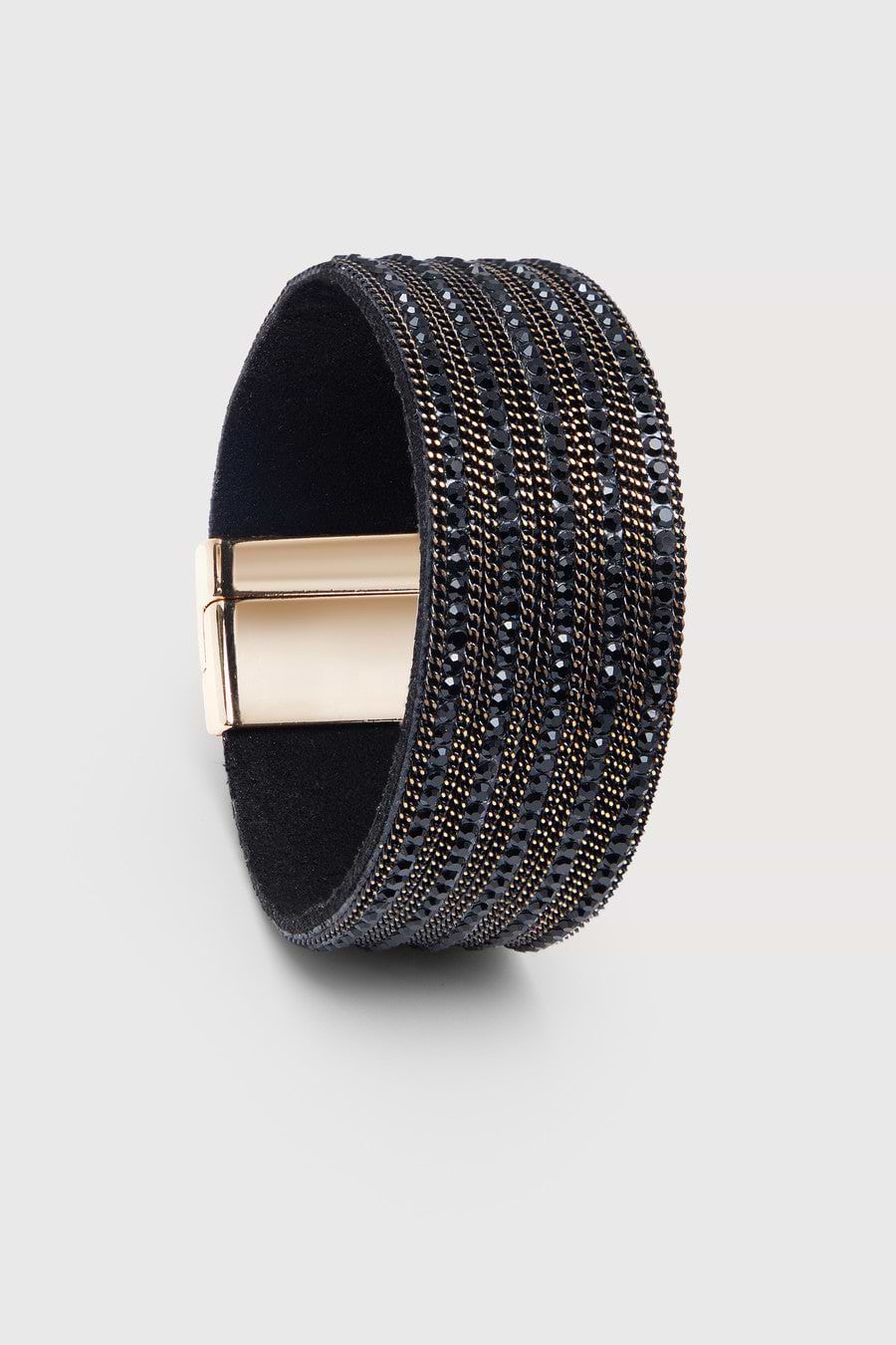 Black Suede Beaded Bracelet - Black