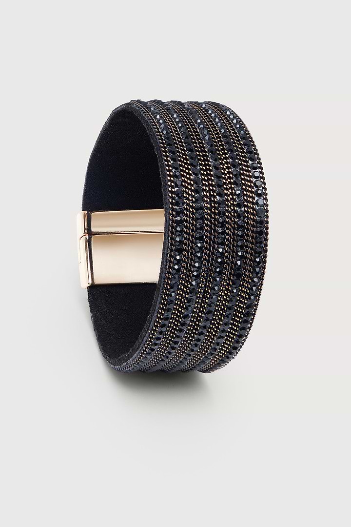 Black Suede Beaded Bracelet - Black