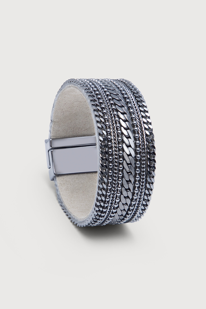 Dainty Chains Leather Bracelet - Gunmetal