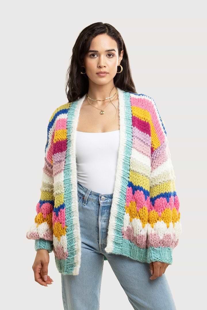 Knitted Rainbow Bubble Stitch Cardigan - Multi