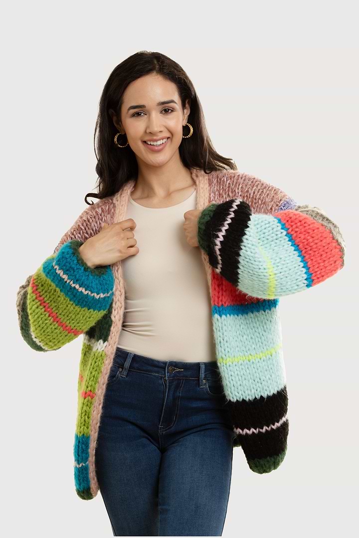 Knitted Rainbow Multitoned Cardigan - Multi