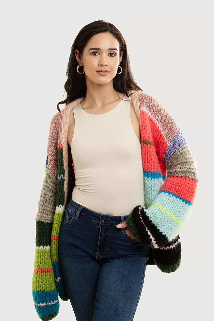 Knitted Rainbow Multitoned Cardigan - Multi
